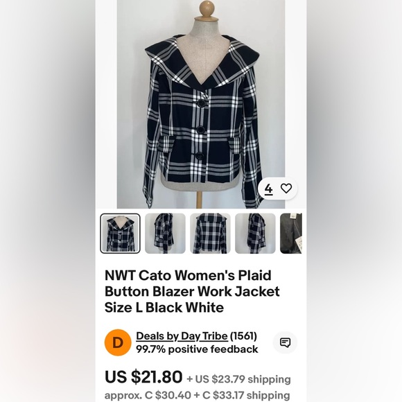 Women’s plaid black /white blazer! Work, business, office! Size S - Picture 17 of 17